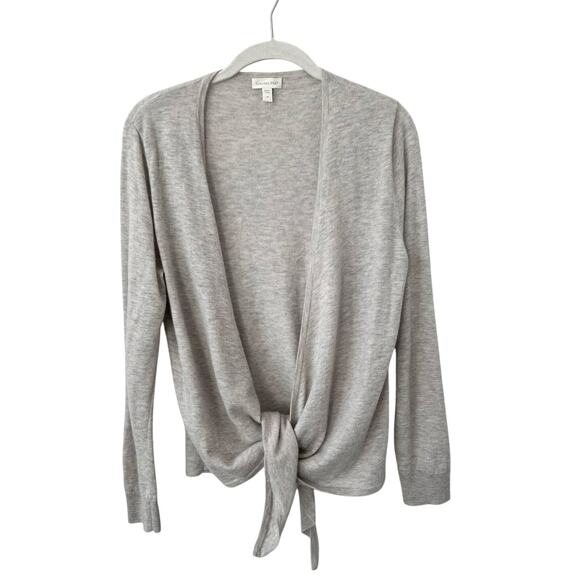 Garnet Hill Cashmere Easy Tie-Front Sweater Gray Women's M - Picture 2 of 9